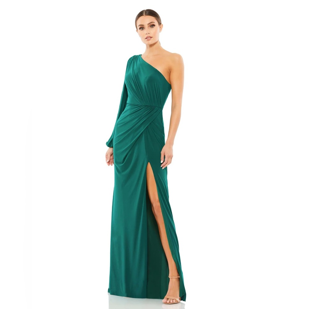 Mac Duggal One Shoulder Puff Sleeve Gown